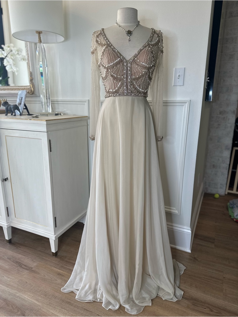 Terani Couture Beaded Ivory Evening Gown
